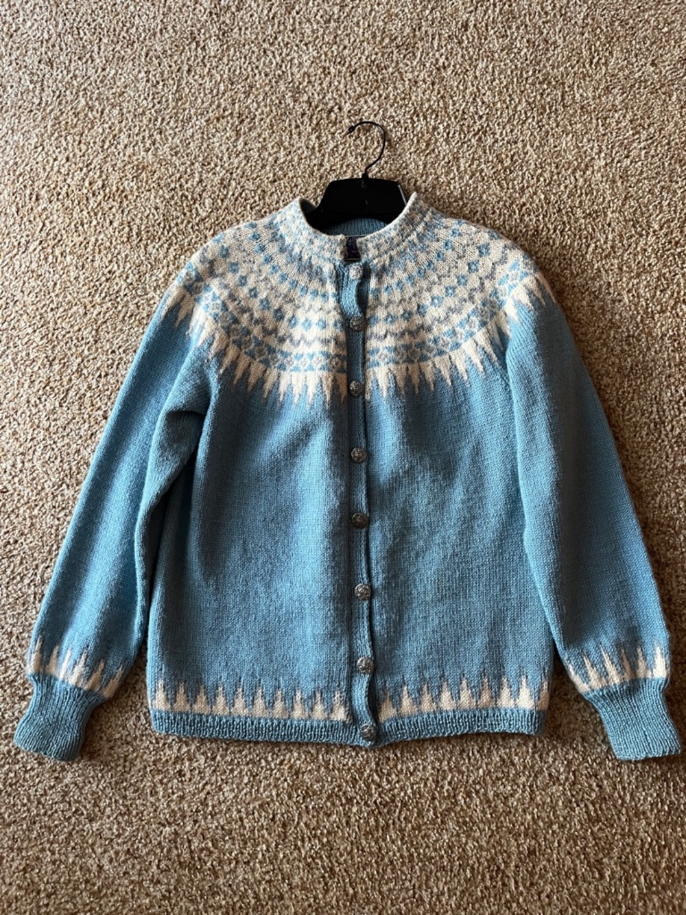 Erge Sky Blue and Cream Nordic Button-Up Cardigan
